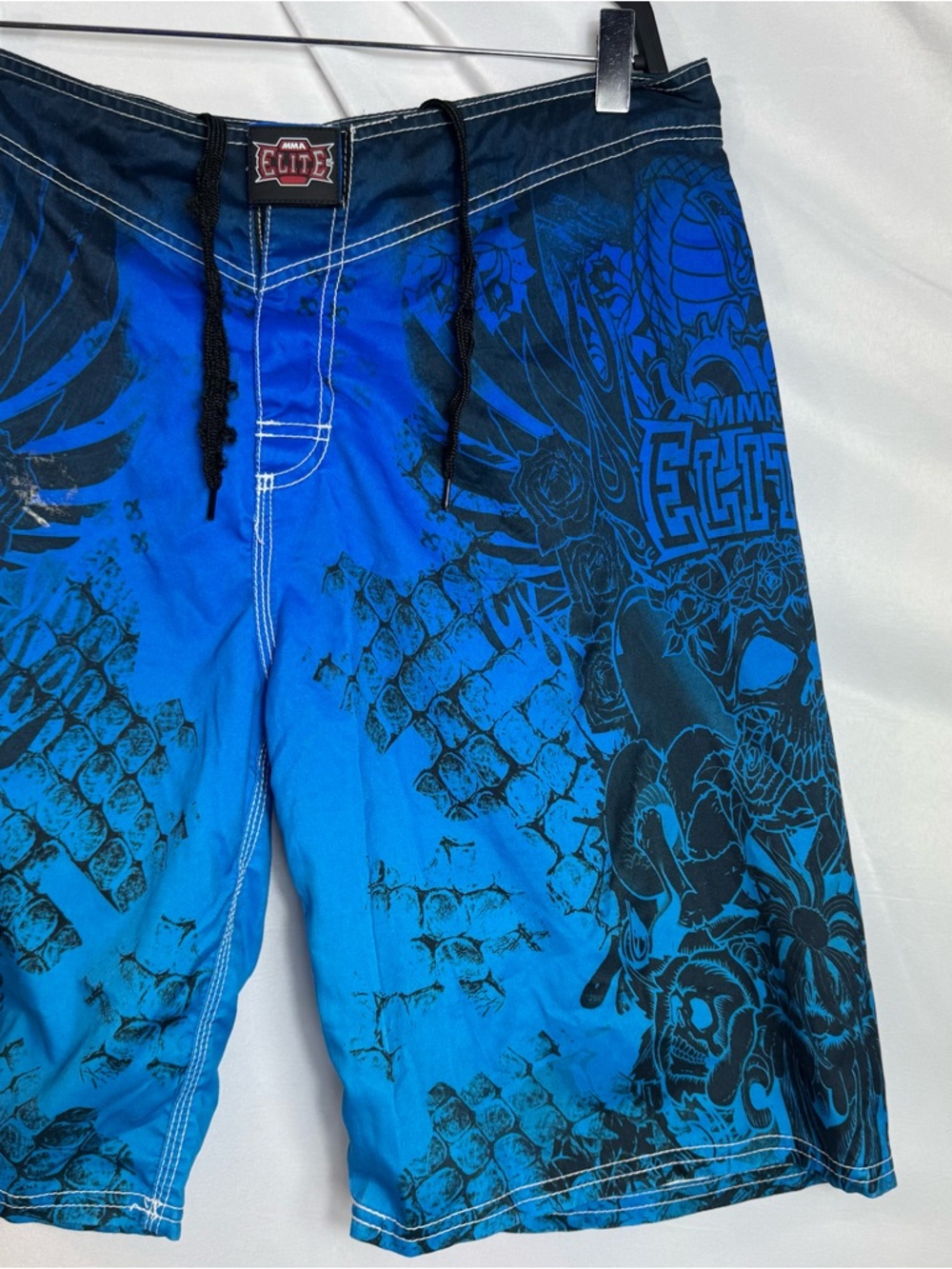 Vtg MMA Elite Board Y2K Blue Shorts Size M Swim Shorts Skulls Fighting